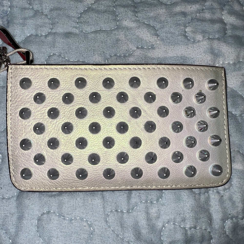 Christian Louboutin Credilou White Irridescent Card Case Compact Wallet